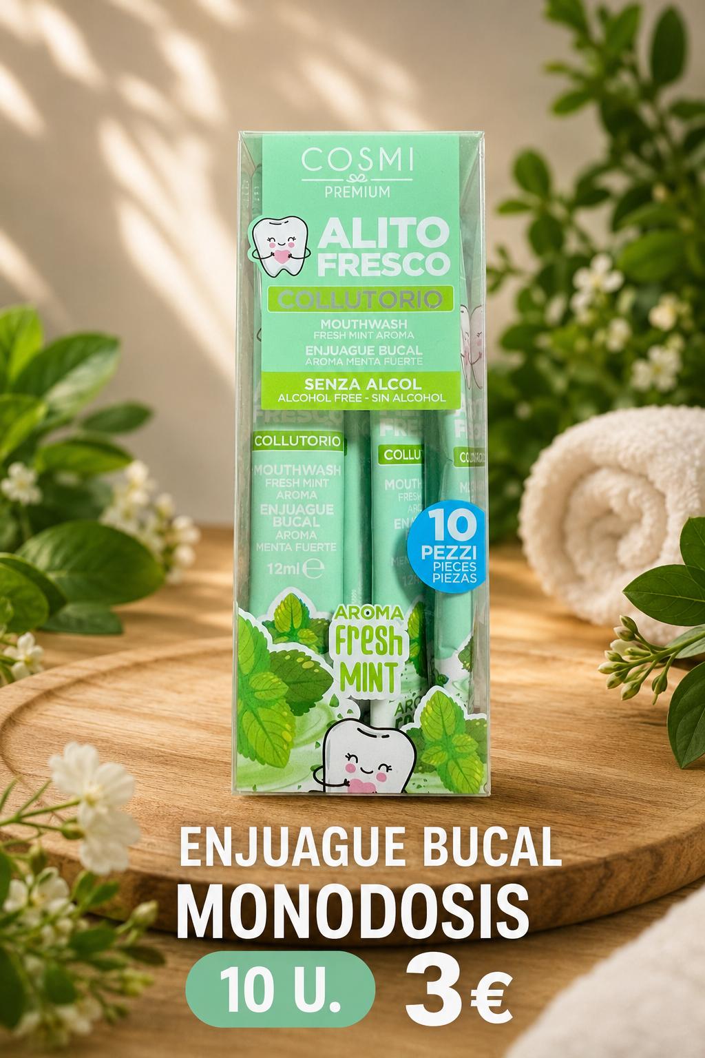 Enjuague bucal monodosis Cosmi Alito Fresco Fresh Mint pack 10 uds