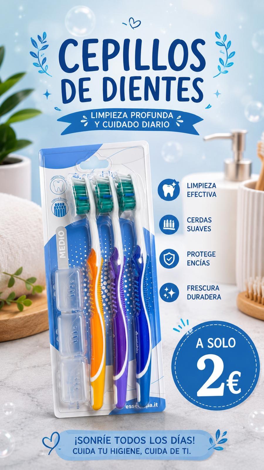 Pack 3 Cepillos de Dientes Medio con Funda limpieza profunda